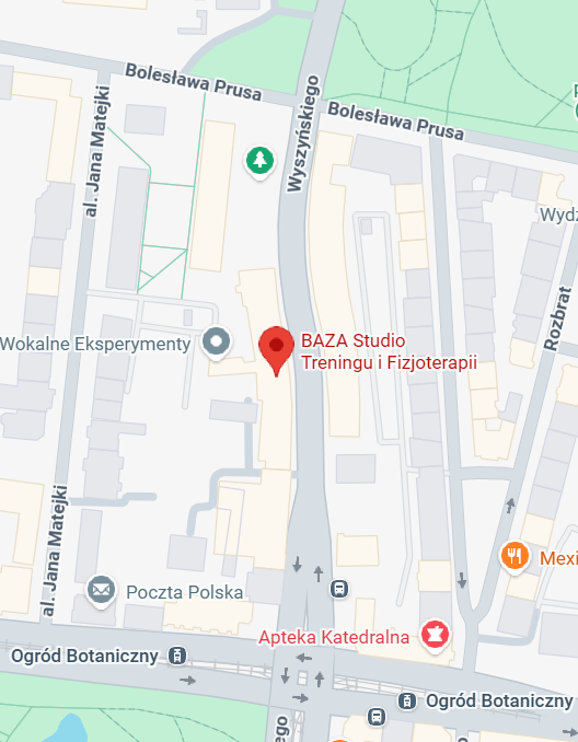 Mapa dojazdu do BAZA Studio Treningu i Fizjoterapii we Wrocławiu przy ul. Wyszyńskiego 64